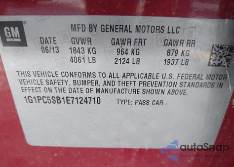 2014 Chevrolet Cruze 1Lt Auto from USA, damaged, VIN 1G1PC5SB1E7124710